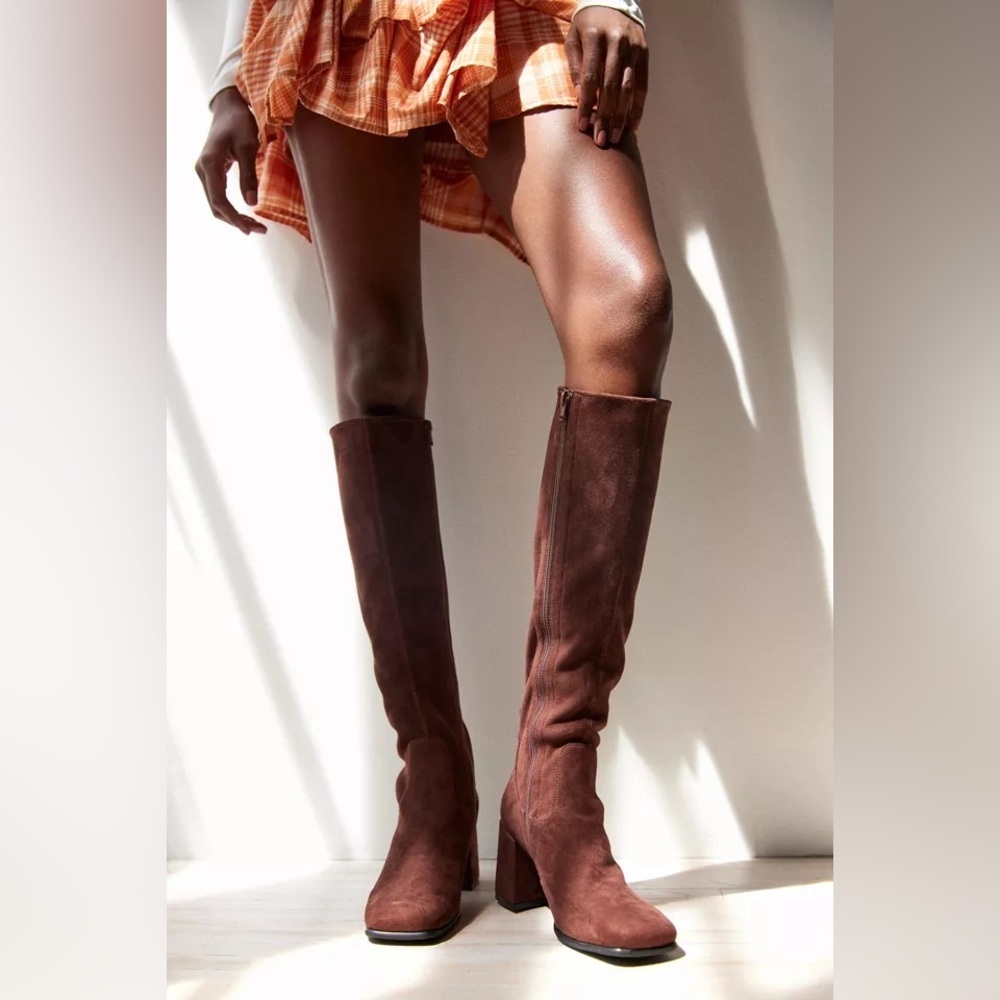 new Jeffrey Campbell hot lava knee high block heel boots in chocolate brown
